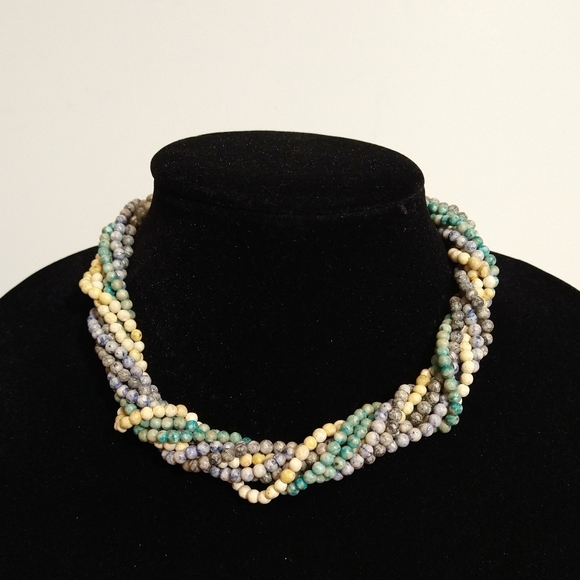 Vintage Jewelry 8s Vintage Twist A Bead Necklace Blue Aqua Tan